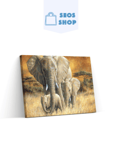 Une famille d'éléphants dans l'herbe | Diamond Painting | Peinture Diamant
