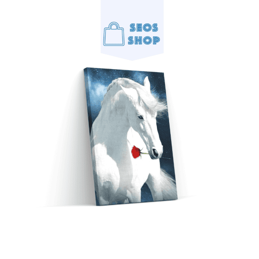Cheval blanc à la rose rouge | Diamond Painting | Peinture Diamant