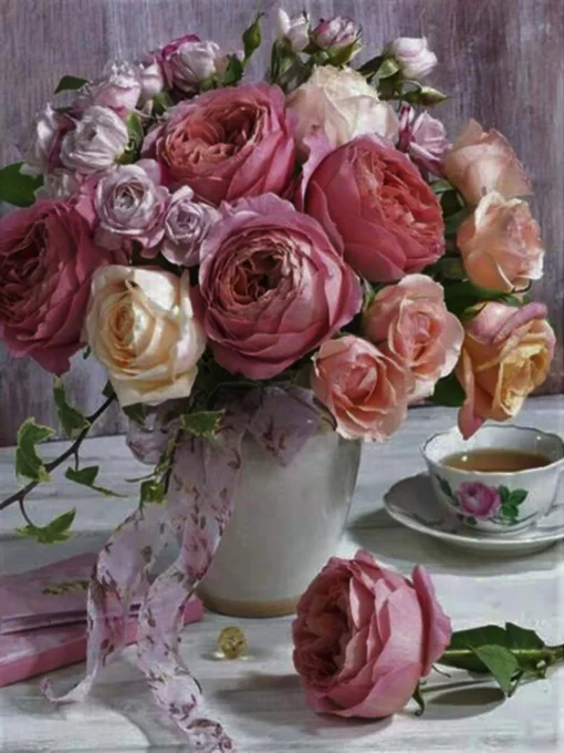 Diamond Painting - Bouquet de Roses 40x50cm toile tendue sur châssis | Seos Shop ®