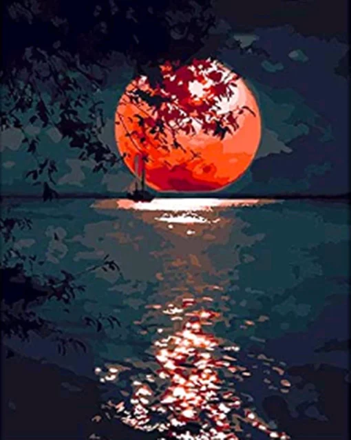 Lune rouge sur le Lac Diamond Painting | Seos Shop ®