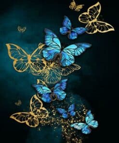 Papillons féériques bleus et dorés Diamond Painting | Seos Shop ®