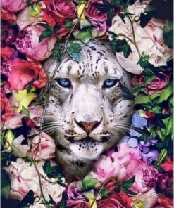 Tigre blanc et Fleurs Diamond Painting | Seos Shop ®
