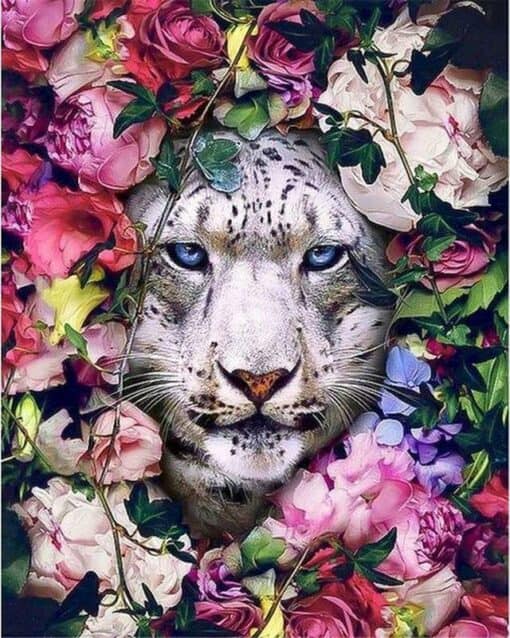 Tigre blanc et Fleurs Diamond Painting | Seos Shop ®