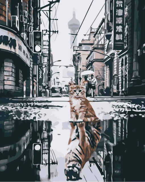 Chat reflet de tigre en Ville Diamond Painting | Seos Shop ®