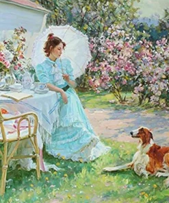 Diamond Painting - Femme et son chien dans le jardin | Seos Shop ®