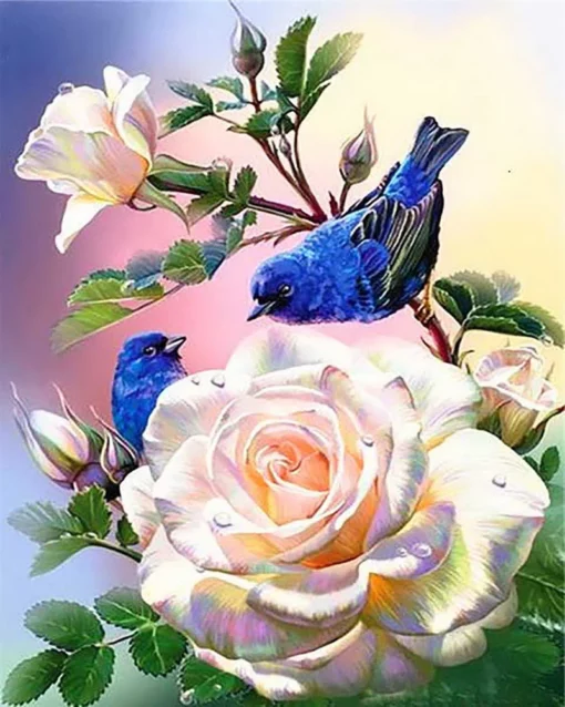 Diamond Painting - Fleurs Blanches et Oiseaux Bleus | Seos Shop ®