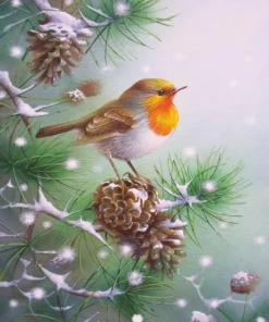 Diamond Painting - Petit oiseau et pommes de pin | Seos Shop ®