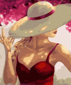 Femme au Chapeau et Robe rouge Diamond Painting | Seos Shop ®