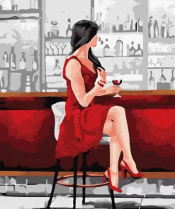 Femme en rouge et verre de Vin Diamond Painting | Seos Shop ®