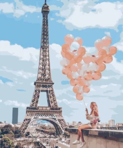 Femme et ballons au bord de la Tour Eiffel Diamond Painting | Seos Shop ®