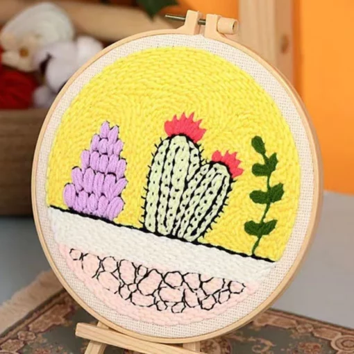 Punch Needle Cactus sur fond jaune Diamond Painting | Seos Shop ®
