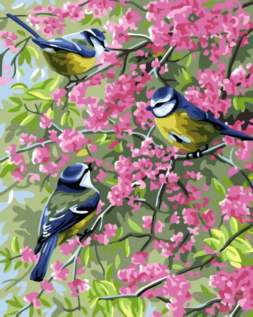 Trois oiseaux sur des branches fleuries Diamond Painting | Seos Shop ®