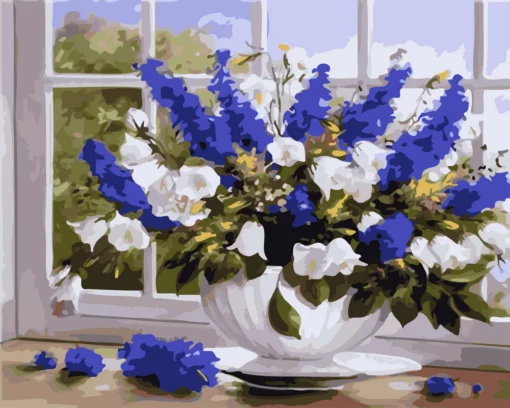Vase de fleurs bleues et blanches Diamond Painting | Seos Shop ®