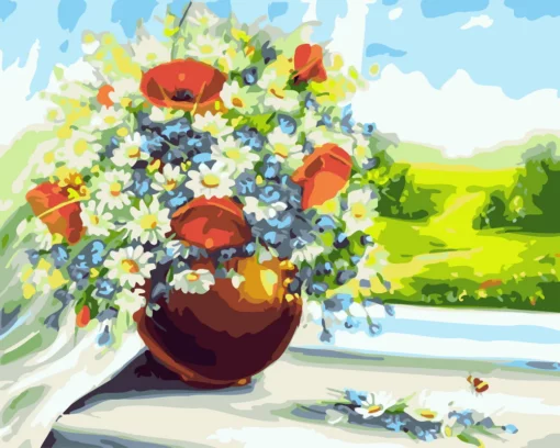 Vase de fleurs et vue sur les champs Diamond Painting | Seos Shop ®