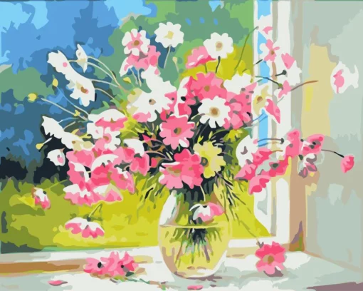 Vase de fleurs roses et blanches Diamond Painting | Seos Shop ®